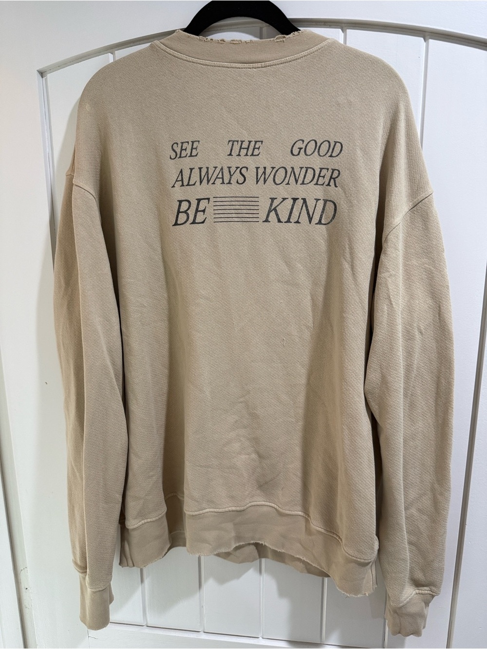 Woman’s Oversized 100% Cotton Crewneck Sweatshirt - Beige/Nude Distressed Y2K